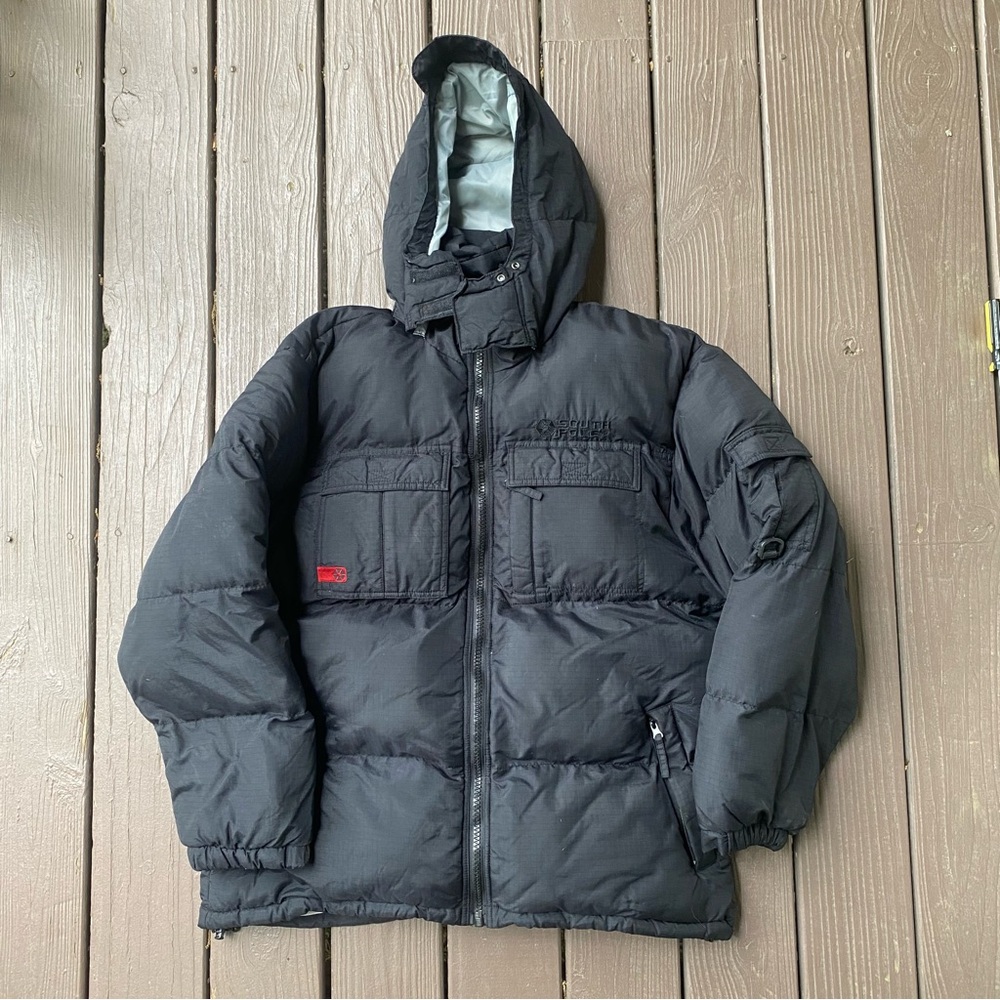 Southpole Jacket Mens Large Black Puffer Hood Y2K Logo Embroidery Medium